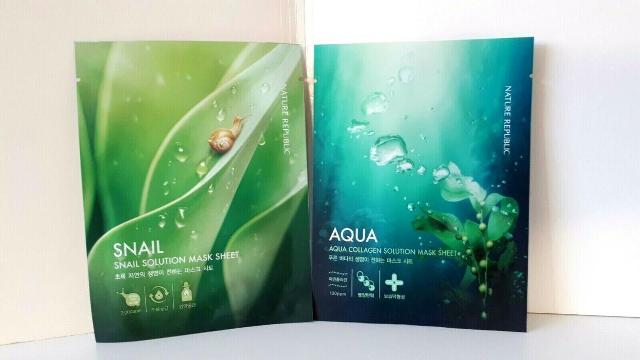 Nature Republic Snail Solution Mask Sheet & Aqua Collagen Solution Mask Sheet