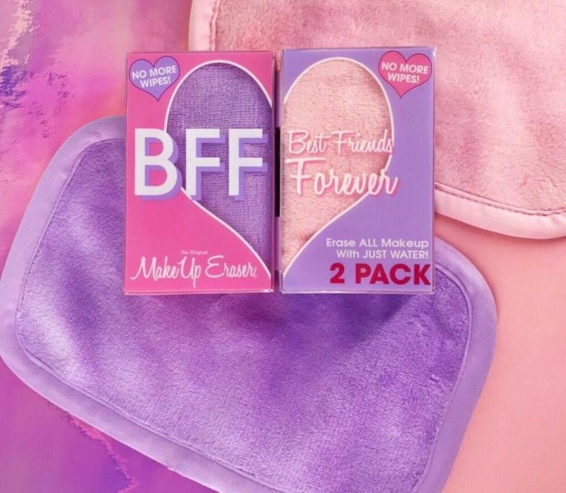 NEW! Makeup Eraser BFF Makeup Remover Wash Cloth Towel 2 Pack pink & purple