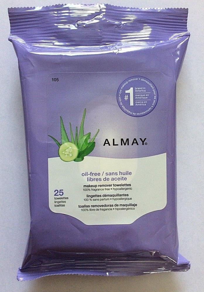 New Almay Oil Free Makeup Remover Towelettes 25 count Hypoallergenic