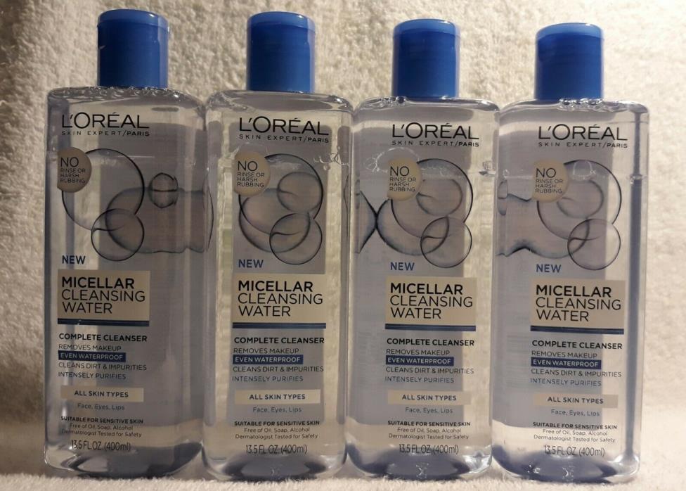 4 L'OREAL MICELLAR CLEANSING WATER ALL SKIN TYPES 13.5 FL.OZ. EACH