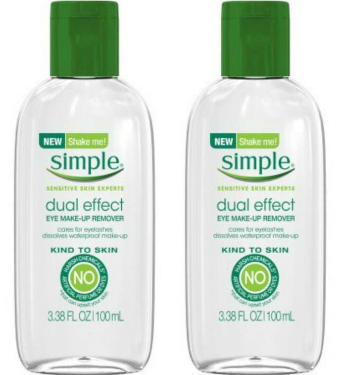 Lot of 2 - Simple Dual Effect Eye Makeup Remover 3.38 fl oz - Kind to Skin  NEW