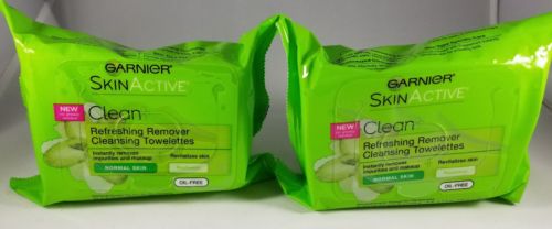 Lot of 2 25ct Garnier Clean Refreshing Remover Cleansing Towelettes, Normal Skin