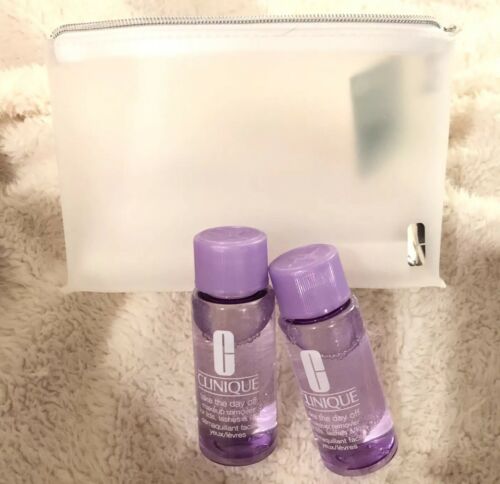 2 Clinique Take The Day Off Makeup Remover for Lids, Lashes & Lips & Make/up Bag