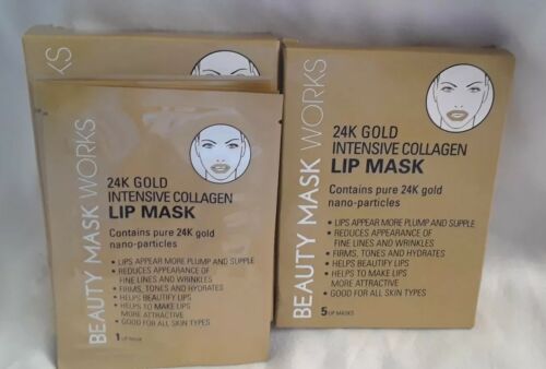 2 Beauty Mask Works 24K Gold Intensive Collagen Lip Mask 5-ct. New/4 Pack opened