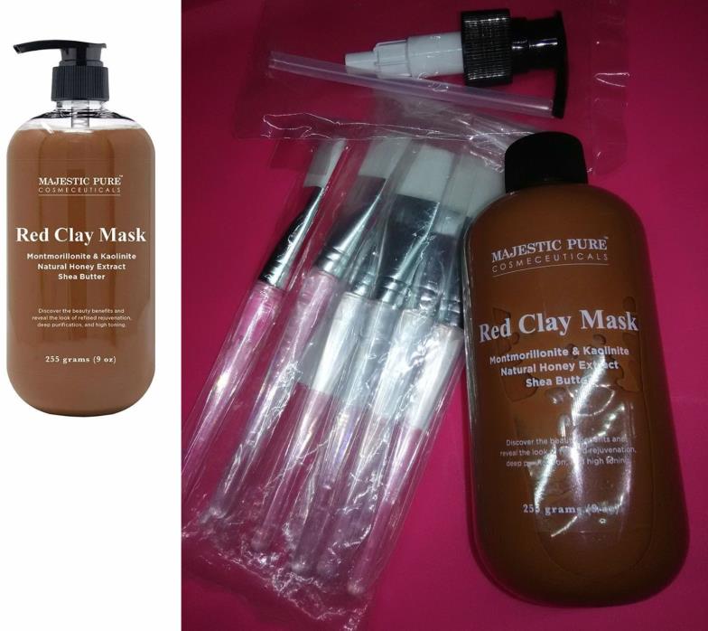 MAJESTIC Pure Red Clay Mask & 6 Brushes New