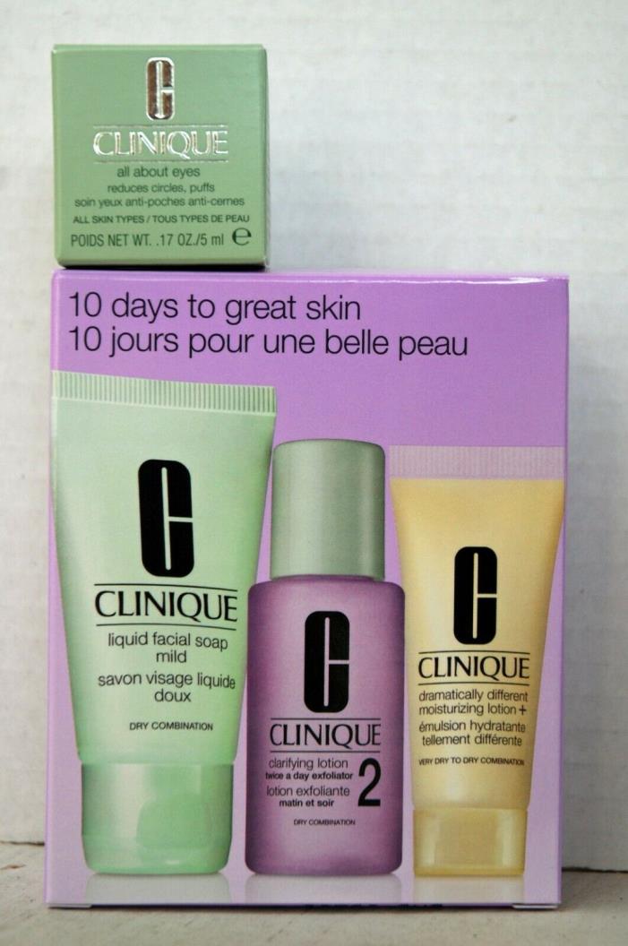 CLINIQUE 10 DAYS TO GREAT SKIN KIT WITH ALL ABOUT EYES TRAVEL SIZE NEW