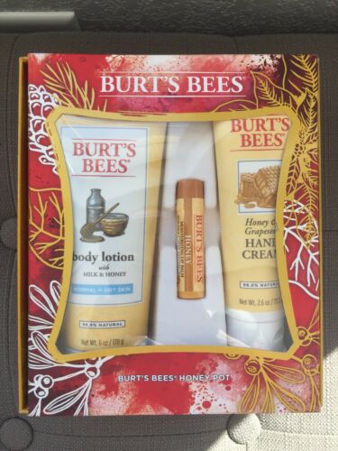 Burt's Bees Honey Pot Holiday Gift Set, Milk & Honey Body Lotion, hand cream new