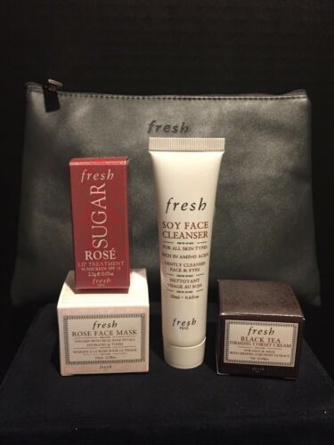 Fresh 4 Piece Gift Set In Bag Cream Cleanser Mask & Lip Treatment New