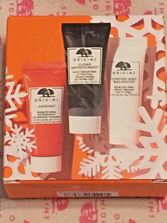 ORIGINS Skincare Purify & Energize Set- Cleanse, Charcoal Mask, GinZing Gel