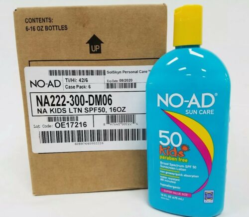 NO-AD Kids Sun Care SPF 50 Sunscreen Lotion 16 Fl oz Case of 6 08/2020