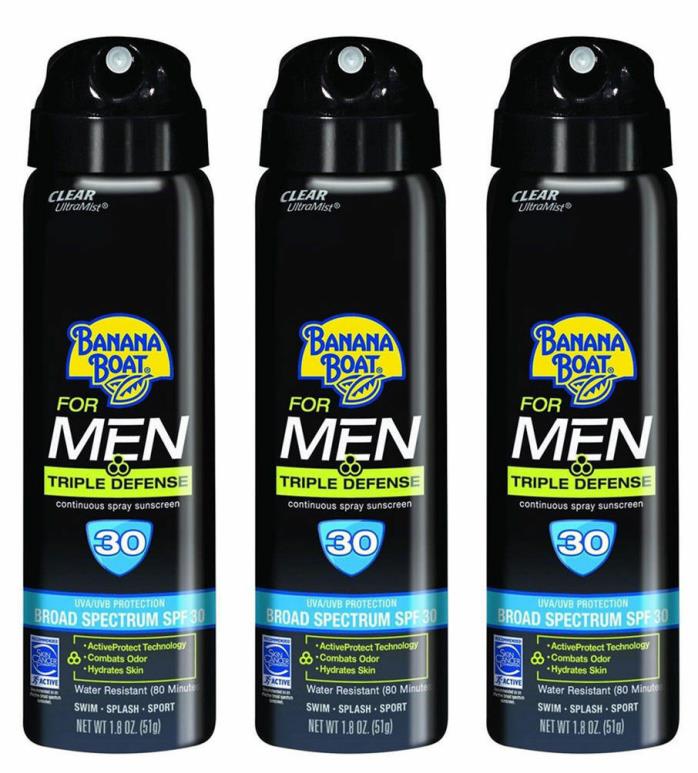 3 Banana Boat Sunscreen for Men Triple Defense Broad Spectrum SPF 30 TRAVEL 1.8