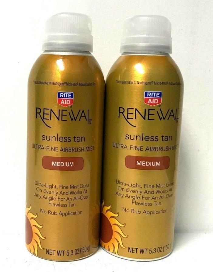 Renewal Sunless Tan Ultra-Fine Airbrush Mist, Medium, 2 Bottles - 5.3 oz Each
