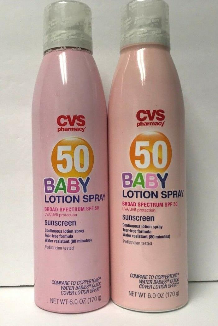 CVS Baby Continuous  Lotion Spray Sunscreen SPF 50, 2 Bottles, 12 OZ , Exp 09/18