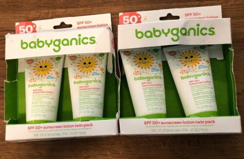 (2) Babyganics SPF 50 Sunscreen Lotion ~4 Total 2oz Exp 03/01/2020