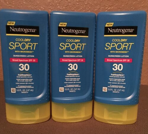(3X) Neutrogena Sport Cool Dry Broad Spectrum SPF 30 Lotion Sunscreen 5 oz.