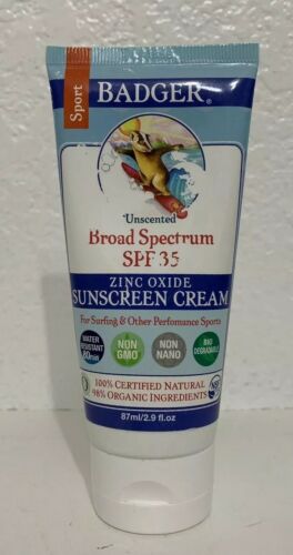 Badger Balm SPF 35 Sport Sunscreen Cream Unscented 2.9 oz  -  EXP: 06/2020