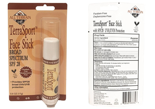 Terrasport SPF 28 0.6Oz Natural Sunscreen Face Stick Oxybenzone Paraben 1 Count