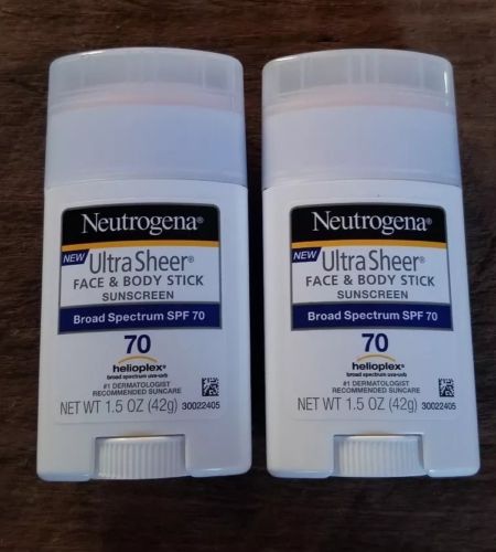2 Neutrogena Sunscreen Ultra Sheer Face & Body Stick SPF 70 1.5oz, Exp 06/19