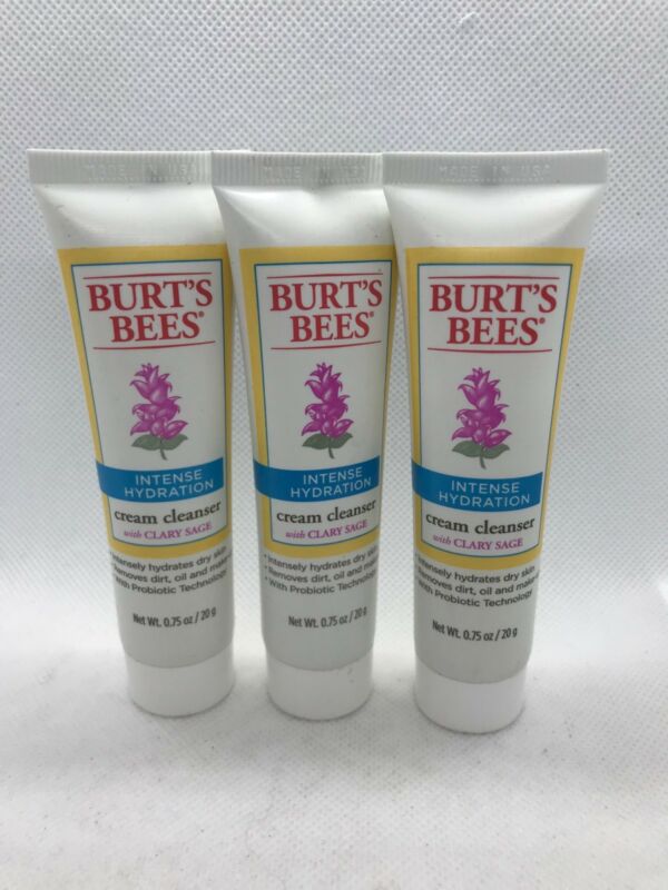 Burt’s Bees Intense Hydration Cream Cleanser w/Sage .75 oz (x 3) Travel Size