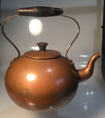 Vintage B&M Copper and Wood Tea Kettle Tea Pot W/ Lid Made in Portugal