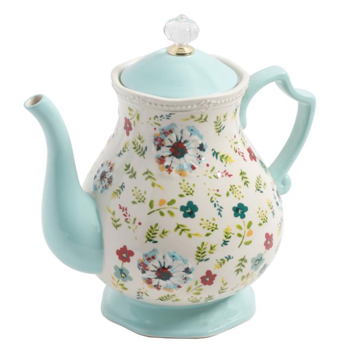 Pioneer Woman Kari 2.4 Qt Stoneware Tea Pot Designs Floral Kitchen Dining Coffee