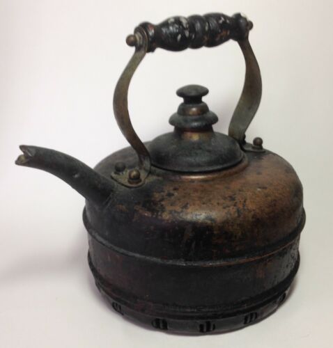 Old Simplex Worn Rusted Burned Solid Copper Tea Kettle Decor Rustic