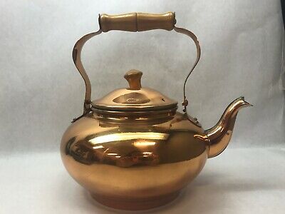 VINTAGE Copper TEA POT KETTLE Made in TAIWAN Wood Handles VERY CLEAN
