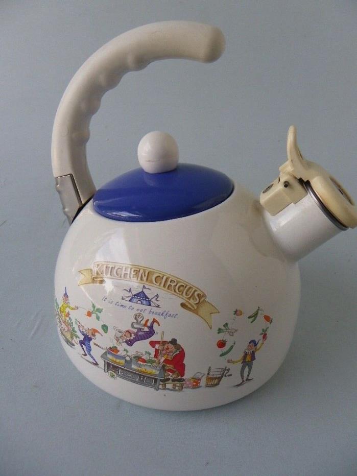 White Whistling Tea Kettle Kitchen Circus With Circus Images White & Blue 1.5 Qt