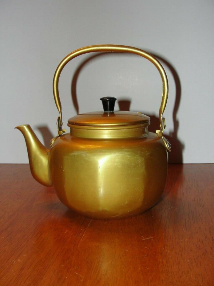 Vintage Yellow Anodized Aluminum Metal Teapot Kettle Bowl Candy Dish Box - EUC