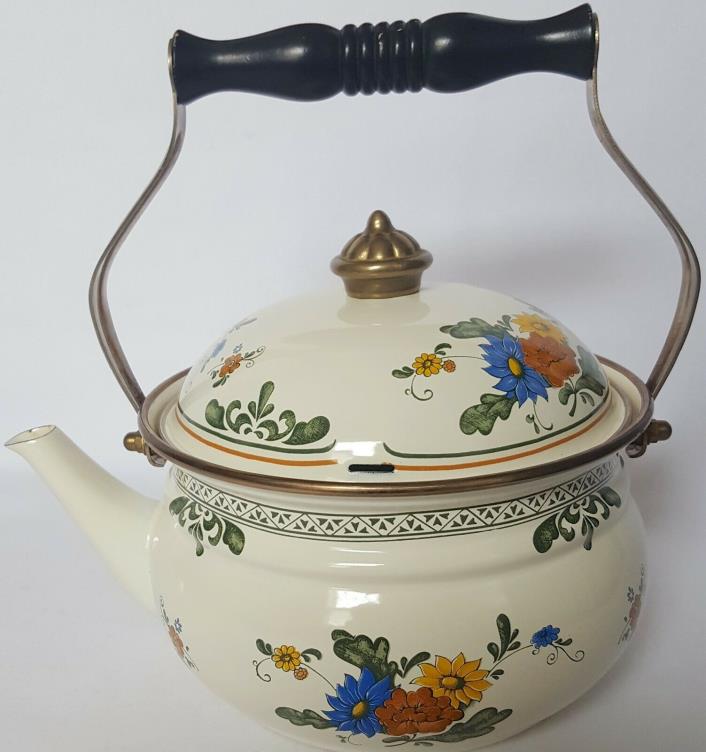 Preferred Stock Kitchenware Floral Enamel Stove Top Tea Kettle Pot 1970s