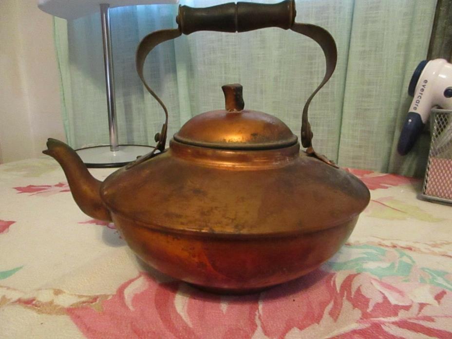 Vintage Portugal Copper Genie lamp Tea Kettle Wood handle 8x8