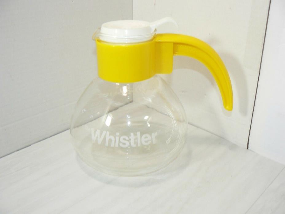 VTG Glass Tea Coffee Pot Kettle GEMCO THE WHISTLER 8 Cup Yellow NICE Carafe