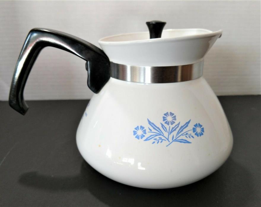 Vintage Corning Ware Cornflower Blue and White Teapot Coffee Carafe 6 Cup P-104