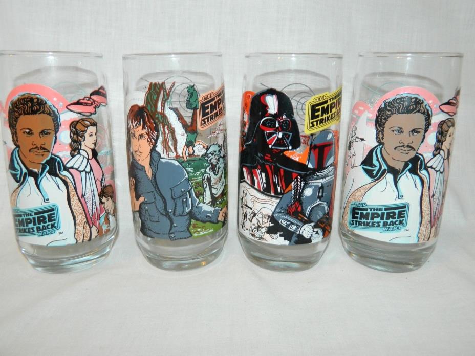 Vintage Star Wars Empire Stikes Back Burger King Glasses 1980 Lot Set 4 EPB