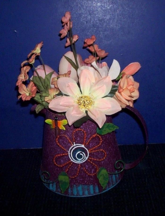 Decorative Purple Tea Kettle with flower Arrangement