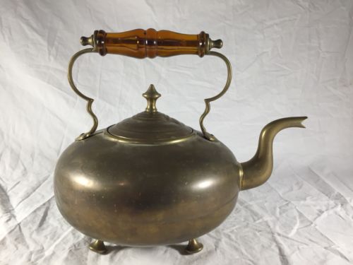Vintage Brass JCB Amber Glass Handle Tea Kettle