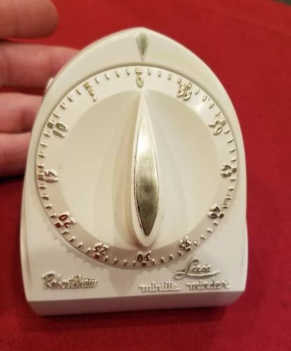 Vtg. - Robertshaw Lux Minute Minder Kitchen Timer - White w/Gold - Works   (119)