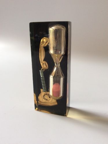 Vintage 1980 Lucite (3 Min) Telephone Call / Egg Timer Rotary Phone Hourglass