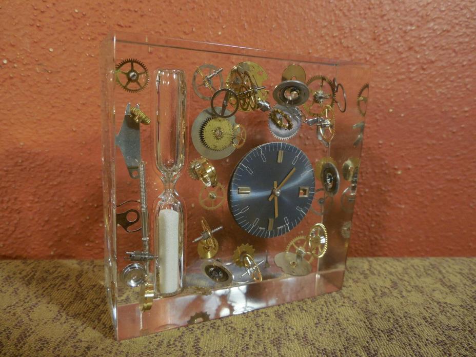 Vintage Wristwatch Clock Watch Parts Hourglass TIMER in Clear Lucite NICE