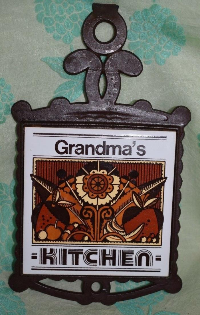 GRANDMA'S KITCHEN TRIVET metal with tile insert rubber stopper feet vintage