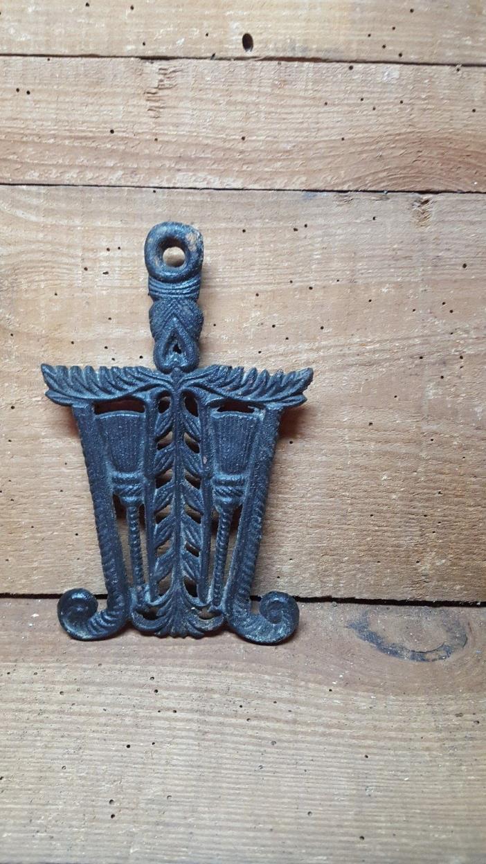 CAST IRON TRIVET~ BROOMS~HEART~ #7~8 1/4 LONG 5 IN. WIDE~NICE PATINA~ESTATE FIND