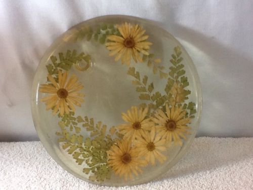 Vintage Lucite And Acrylic Footed ROUND FLOWERS And FERN TRIVET Mid Century Nice