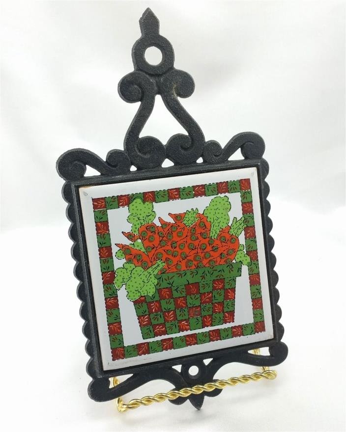 Prince Cast Iron & Ceramic Tile Carrots Green Orange Trivet