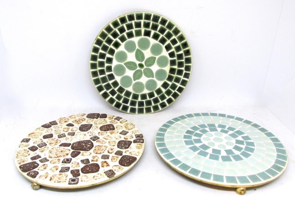 Three Vintage Mid-Century Modern Ceramic Tile Hot Plate Trivets