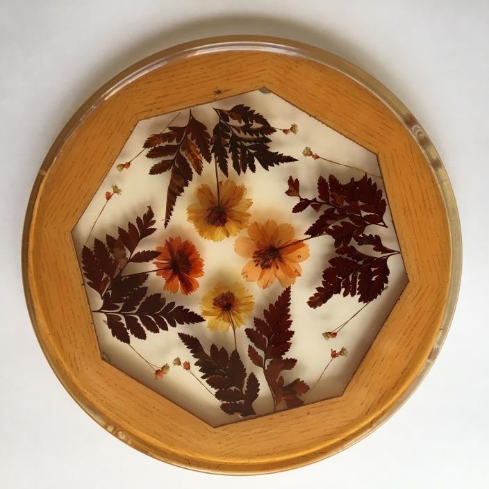 Design Gifts International Lucite Tray with Pressed Flowers/Ferns   Retro 1970's