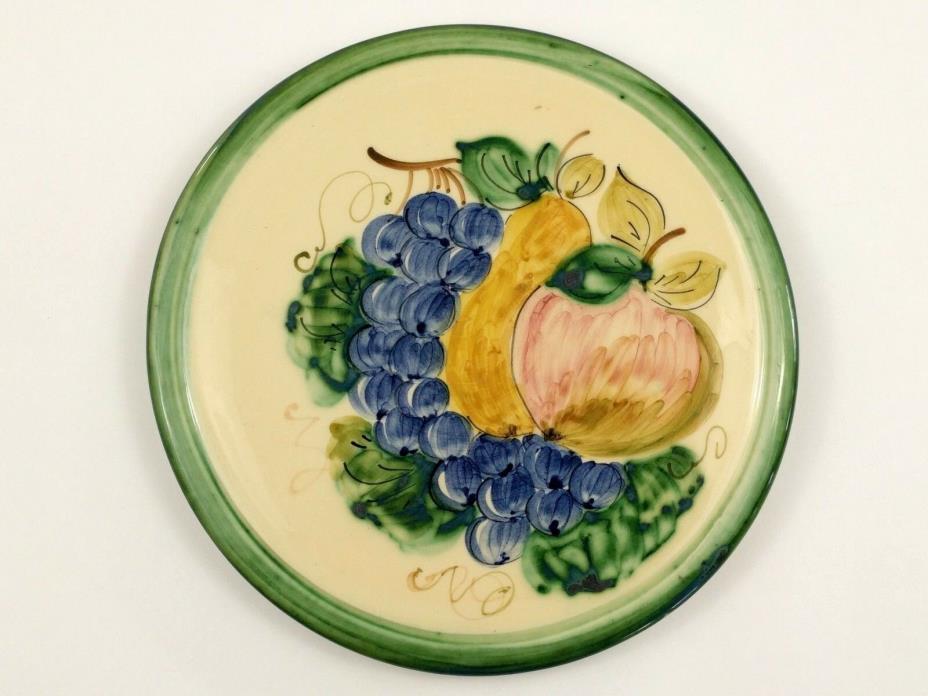 Vintage Round Ceramic Trivet Hand Painted Fruit Design 8 3/4 inches