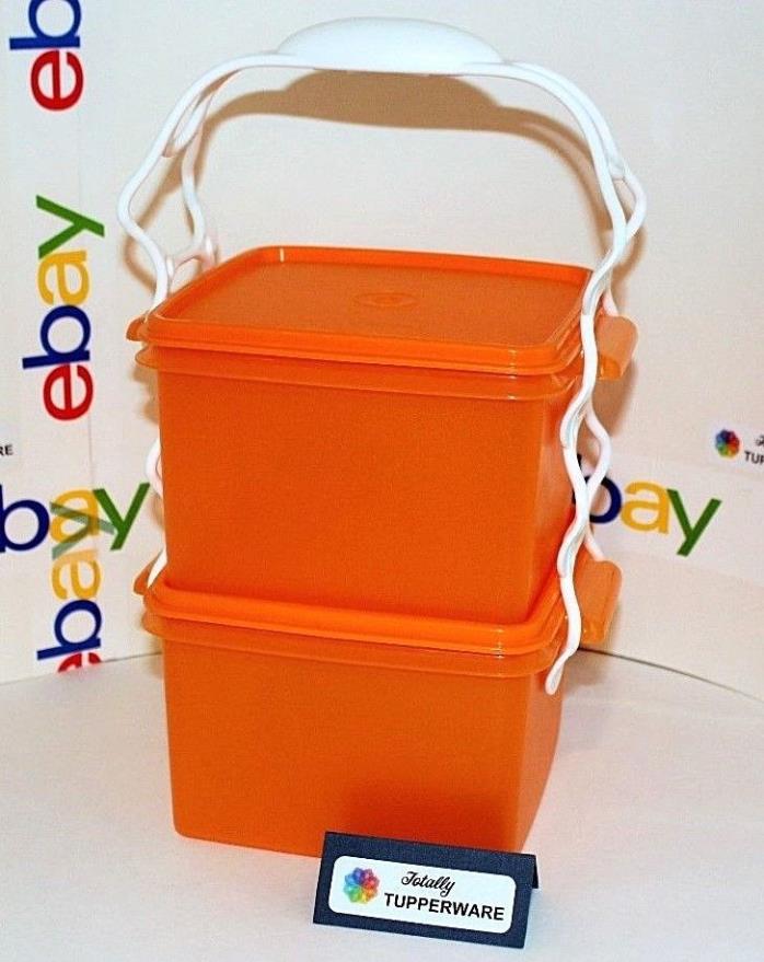 Tupperware Square Away Carry Containers Goody Box Cariolier Handle Orange