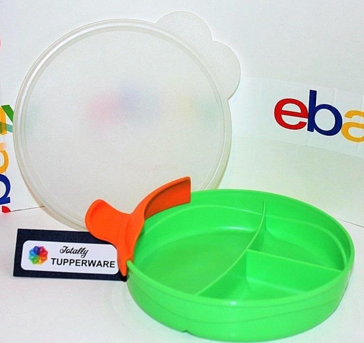 Tupperware Divided Dish Baby Feeding Bowl Green with Orange Handle Microwaveable