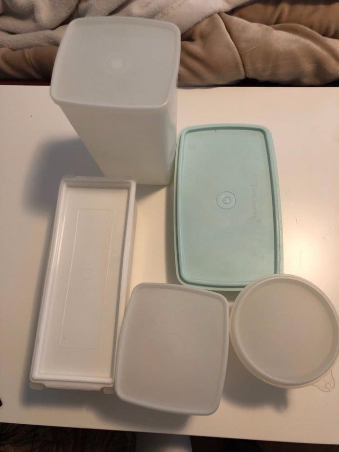 5 Vintage Tupperware Storage Containers w/ Lids Freezer, Cheese Square Round Rec