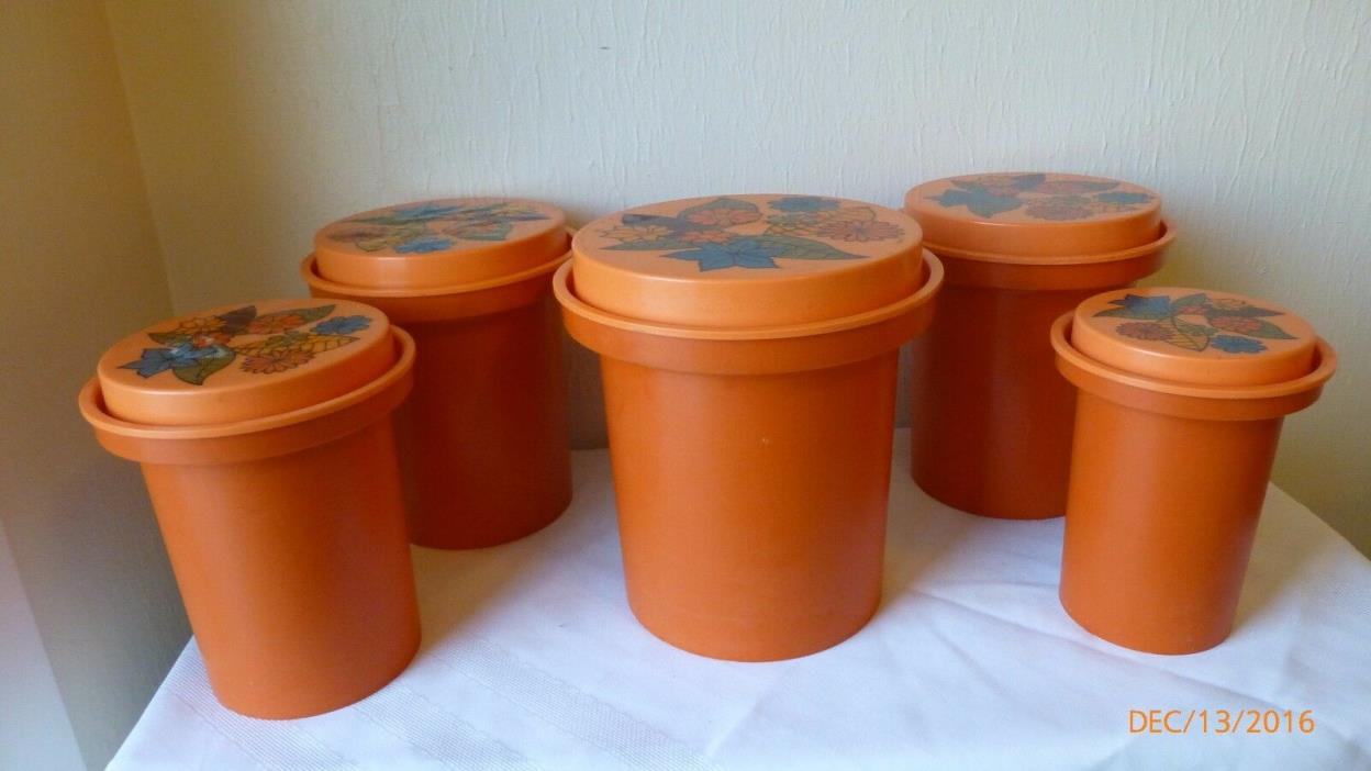 Vintage Original Rubbermaid Mid Century Orange Nesting Flower Canister Set of 5